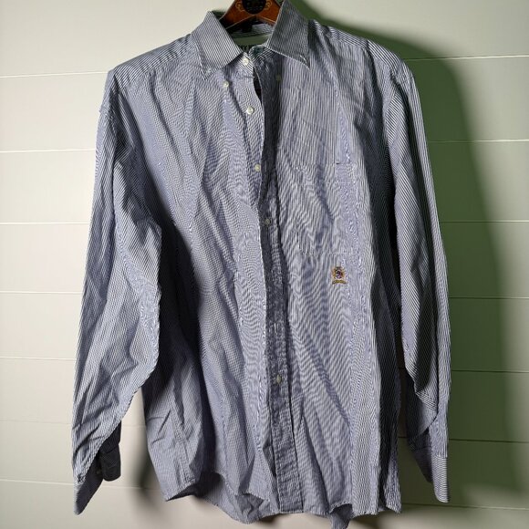 Tommy Hilfiger Signature Blue & White Striped Button Down Shirt Sz 17/36 - Picture 1 of 8